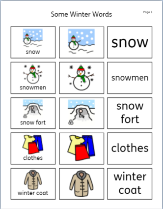 some winter words vocab sheet 1